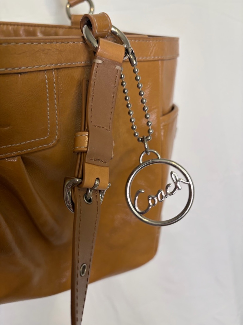 Coach Tan Leather Shoulder Bag with Front Pleats - Picture 7 of 12